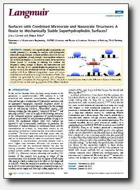 New publication on superhydrophobic surfaces